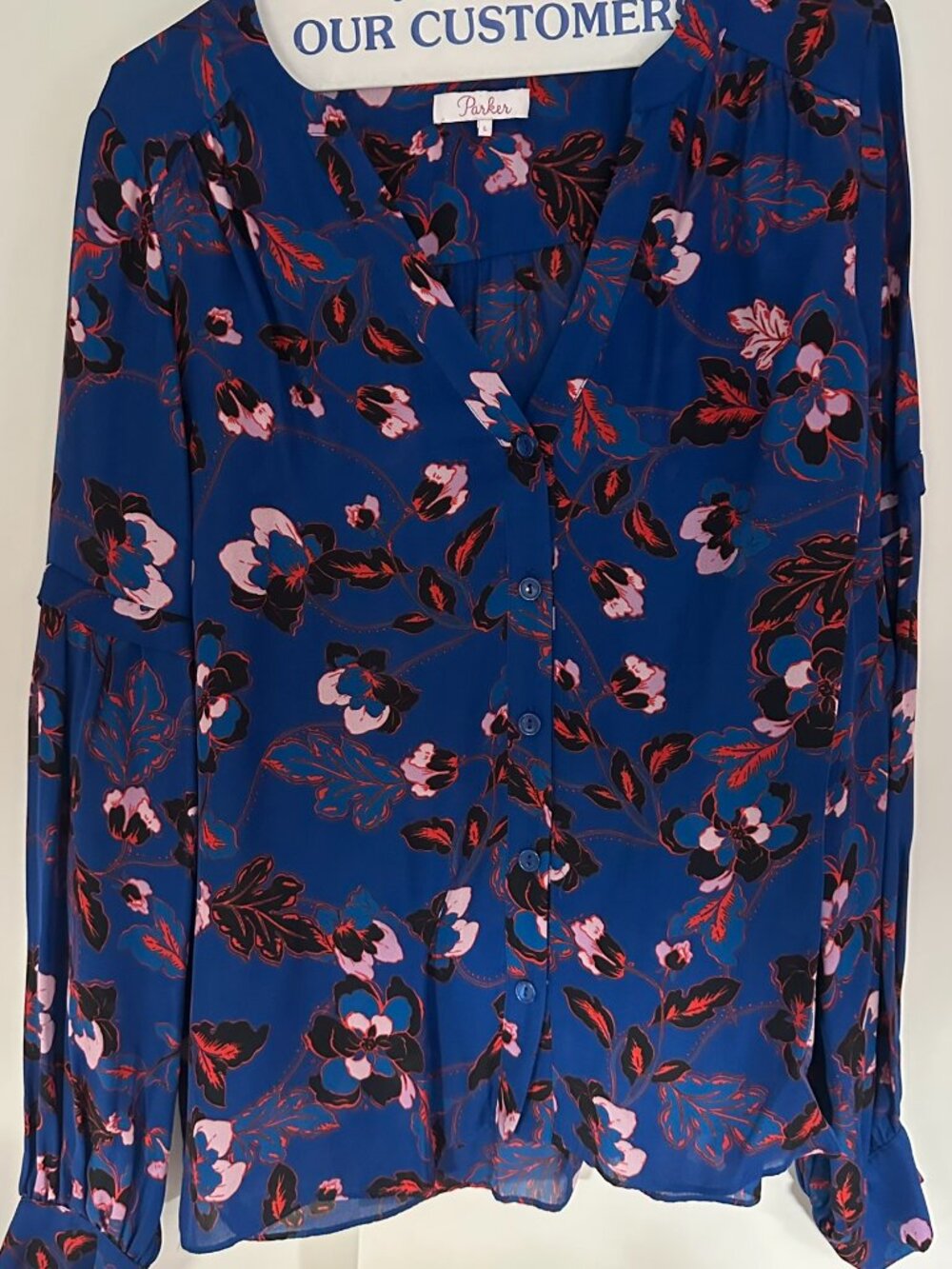 Parker blue floral blouse in size large